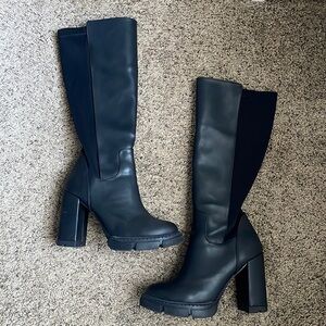 Black chunky heeled boots